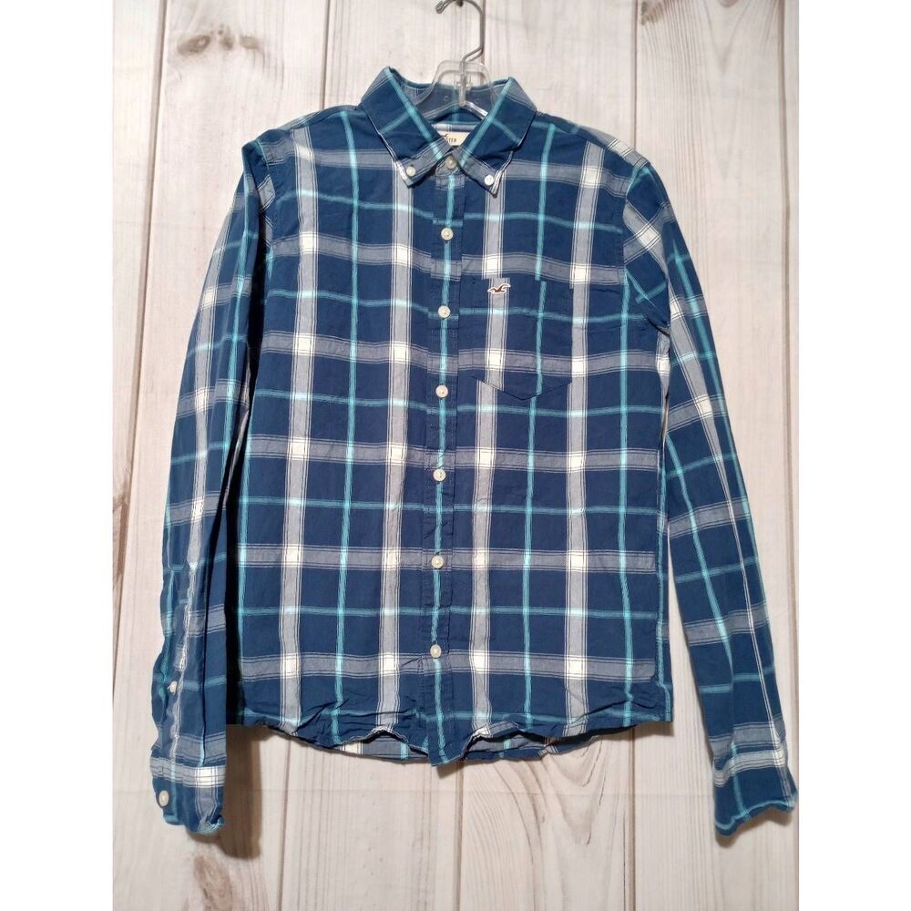 Hollister Shirt Men's Small Blue Plaid Button Front‎ Long Sleeve